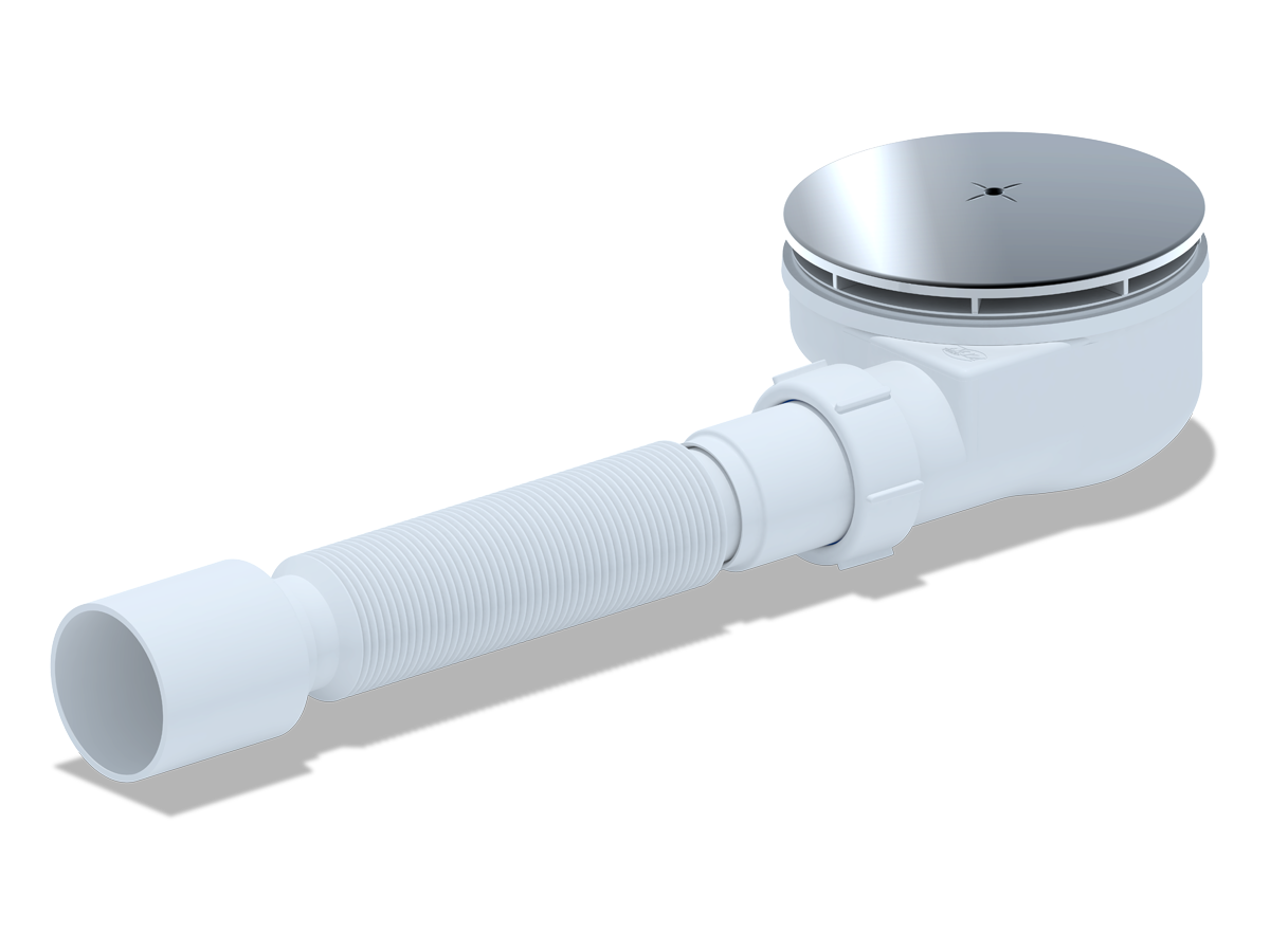 Сифон для душевого поддона АНИ Пласт E355C 1 1/2 дюйма 90 высота 53 хром с гибкой трубой 40х50