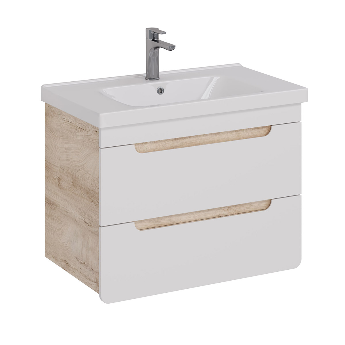 Тумба Lemark OLIVIA 80 см под 1 раковину, подвесная, 2 ящика, цвет корпуса: Дуб кантри, цвет фасада: