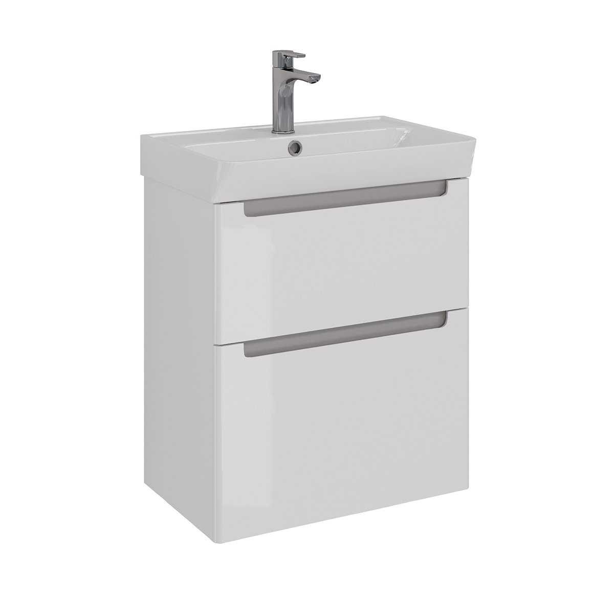 Тумба Lemark BUNO 60 см под 1 раковину, подвесная/напольная, 2 ящика, цвет планки: Серый, цвет корпу