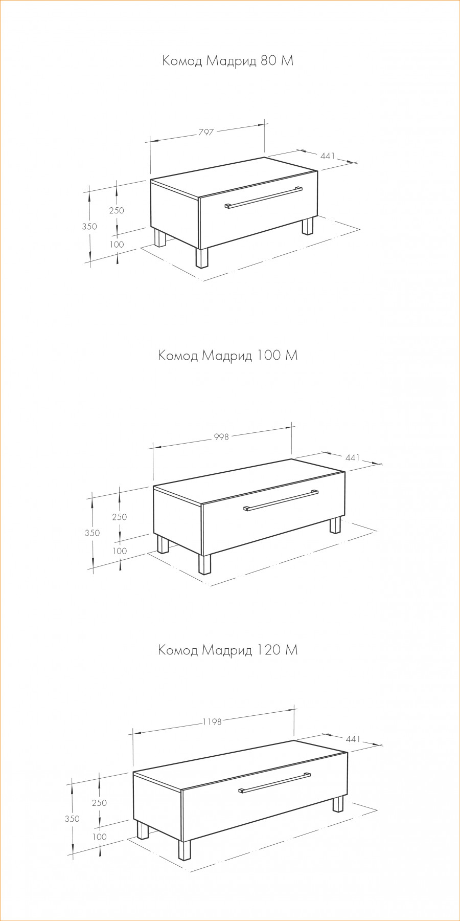 Комод МАДРИД 100 М, белый