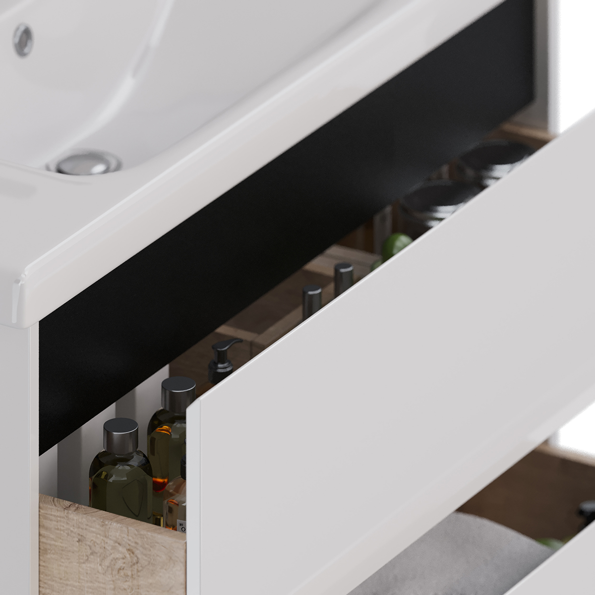 Тумба Lemark COMBI 100 см под 1 раковину, подвесная/напольная, 2 ящика, цвет планки: Чёрный, цвет ко