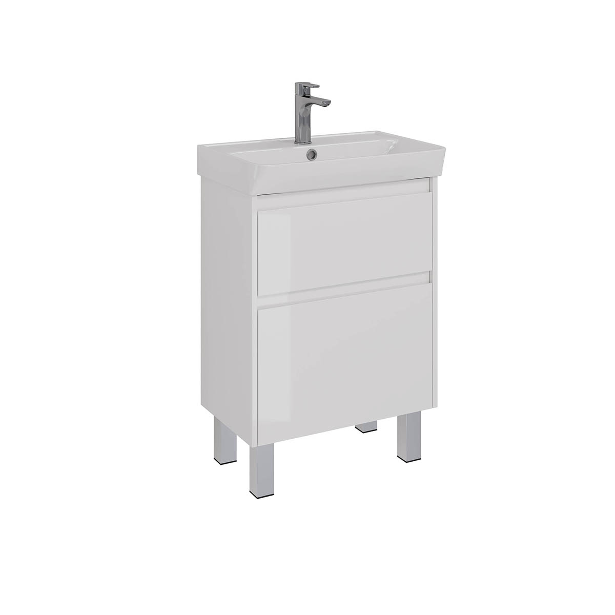 Тумба Lemark COMBI 60 см под 1 раковину, подвесная/напольная, 2 ящика, цвет корпуса, фасада: Белый г