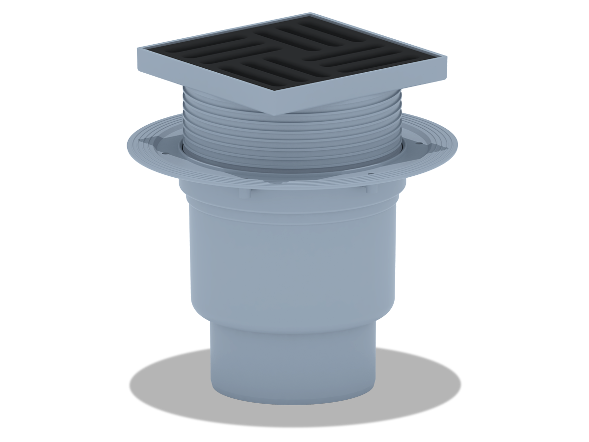 Трап для душа АНИ Пласт TQ1716 DN110 вертикальный регулируемый с сухим затвором и решёткой из чугуна 150х150 мм