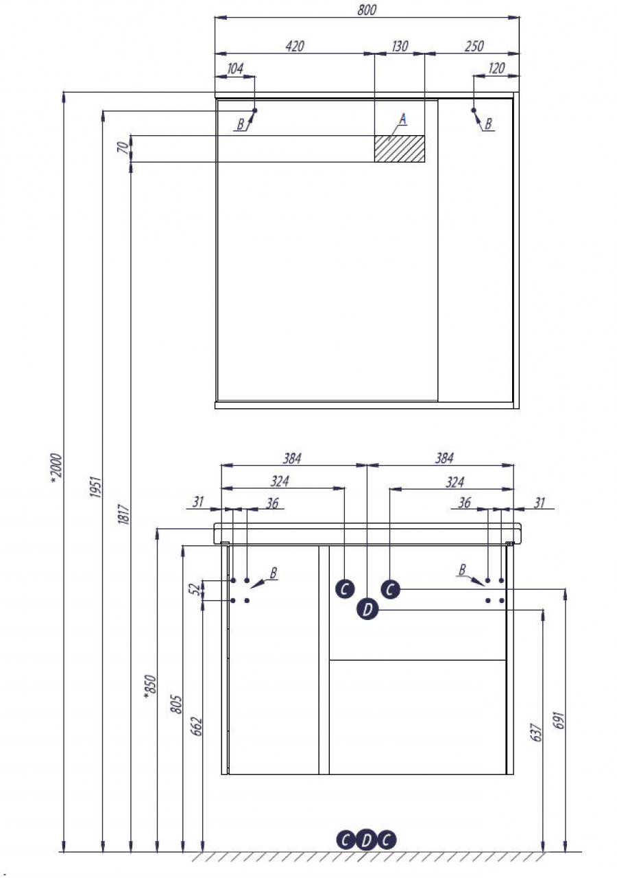 Зеркальный шкаф СТОУН 80, сосна арлингтон