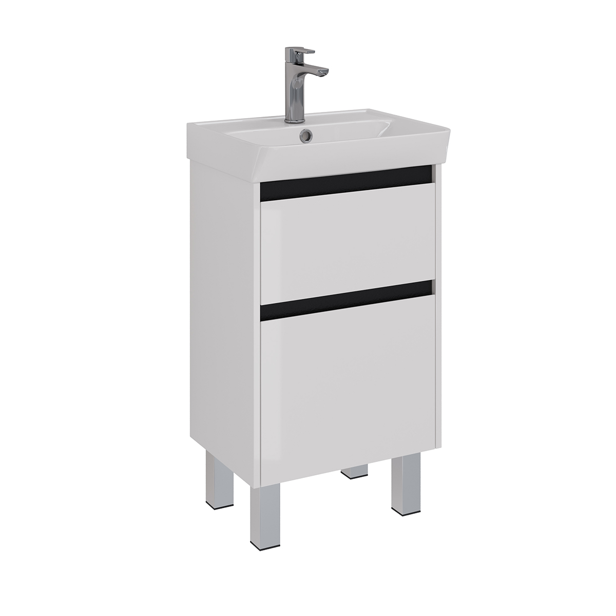 Тумба Lemark COMBI 50 см под 1 раковину, подвесная/напольная, 2 ящика, цвет планки: Чёрный, цвет кор