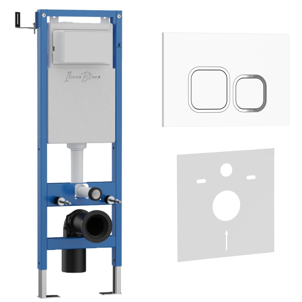 Комплект 2в1 IBERICA BLANCA инсталляция SILENCIO MINI, кнопка смыва ESTI-Q белый глянцевый (IB.001M.831)