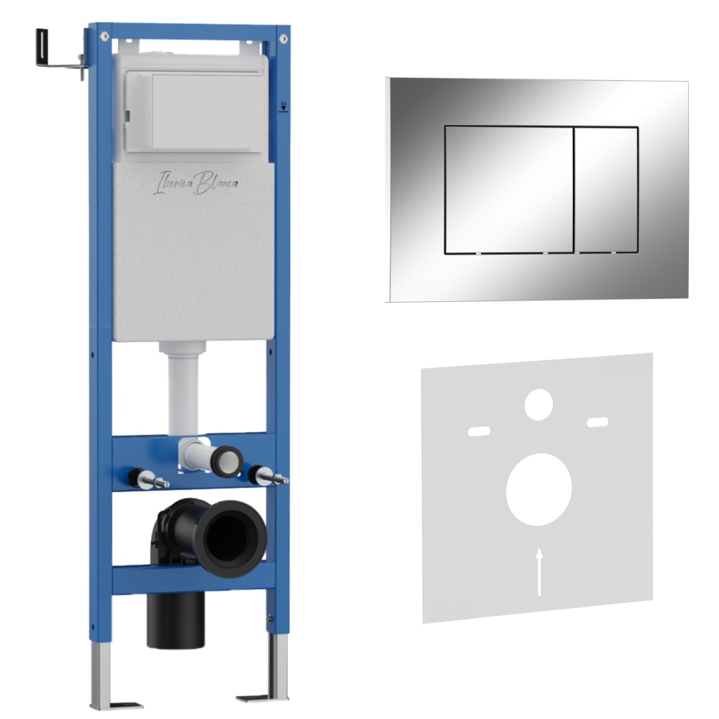Комплект 2в1 IBERICA BLANCA инсталляция SILENCIO MINI, кнопка смыва ESTI-S хром глянцевый (IB.001M.852)