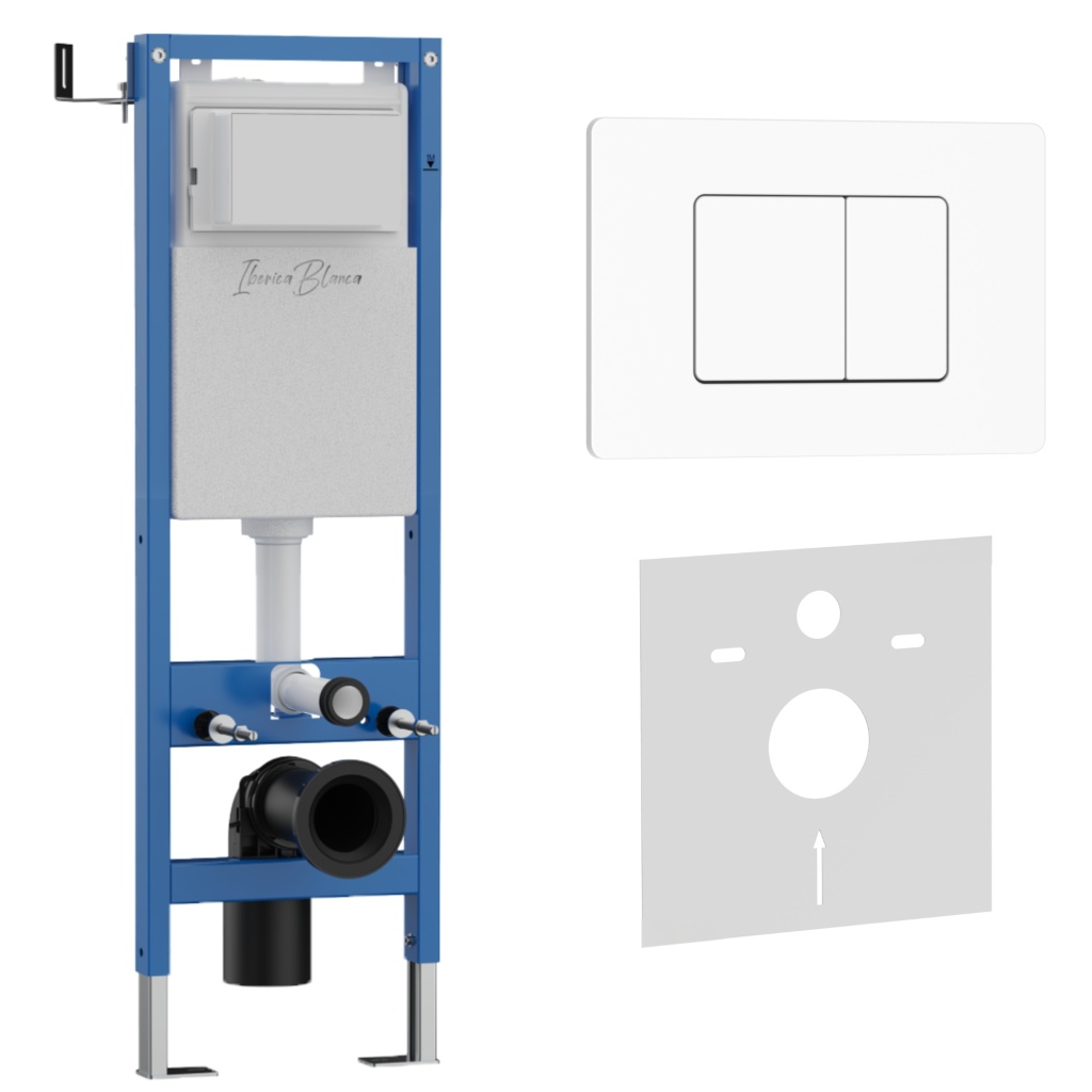 Комплект 2в1 IBERICA BLANCA инсталляция SILENCIO MINI, кнопка смыва INOX-C белый матовый (IB.001M.111)