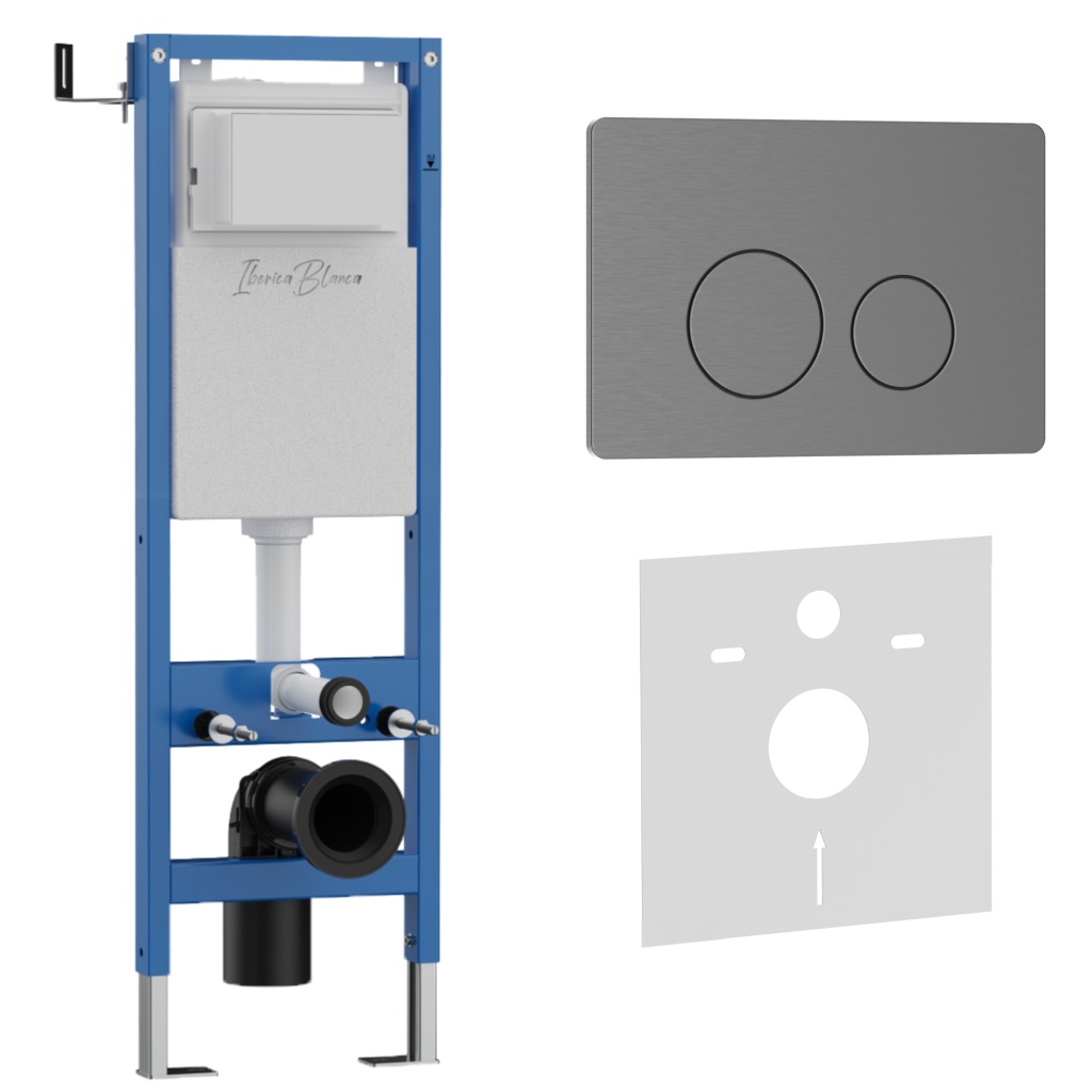 Комплект 2в1 IBERICA BLANCA инсталляция SILENCIO MINI, кнопка смыва INOX-O вороненая сталь (IB.001M.818)