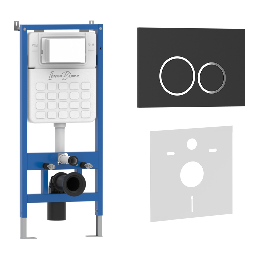 Комплект 2в1 IBERICA BLANCA инсталляция SILENCIO, кнопка смыва ESTI-O черный матовый (IB001.822)