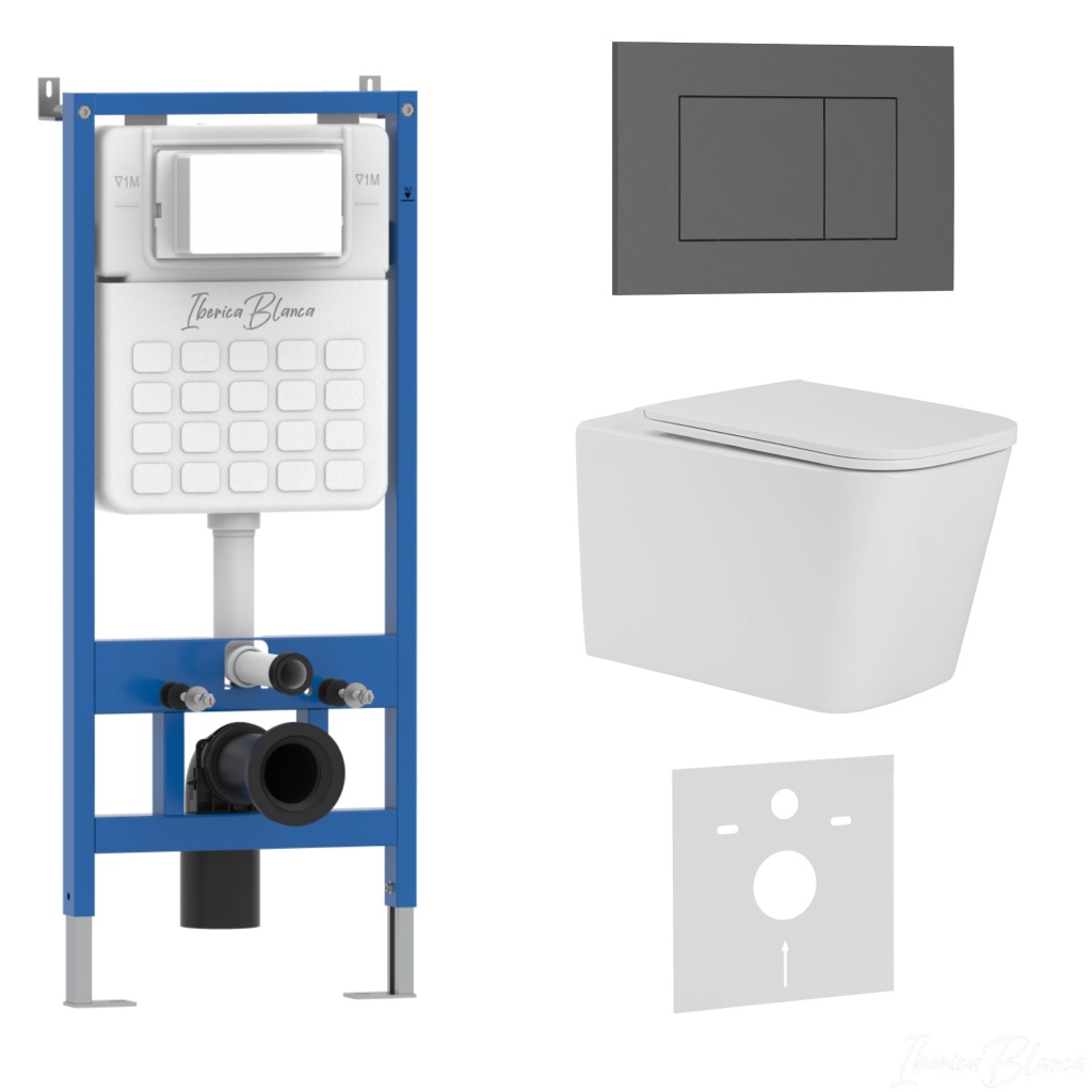 Комплект 3в1 IBERICA BLANCA инсталляция SILENCIO, унитаз TOLEDO ALTO белый, кнопка смыва ESTI-S серый матовый (IB001.TLA.234.856)