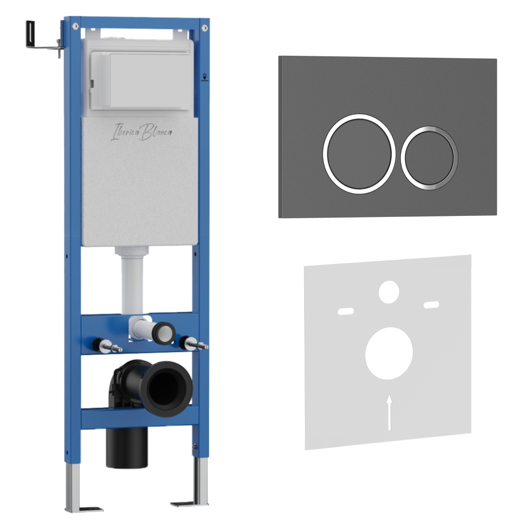 Комплект 2в1 IBERICA BLANCA инсталляция SILENCIO MINI, кнопка смыва ESTI-O серый матовый (IB.001M.827)