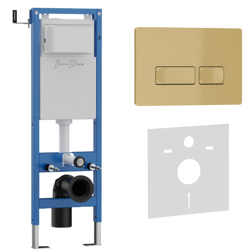 Комплект 2в1 IBERICA BLANCA инсталляция SILENCIO MINI, кнопка смыва ESTI-R золото матовое (IB.001M.215)