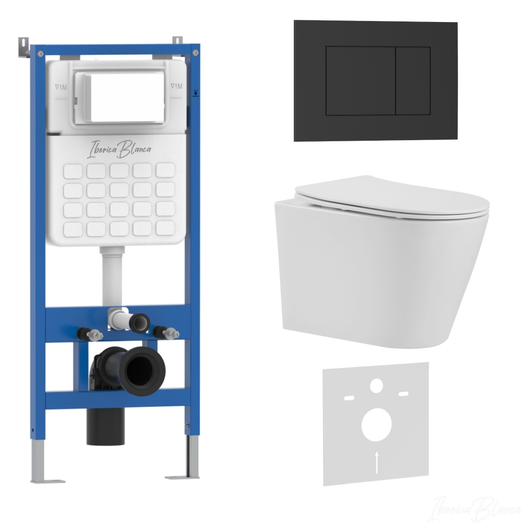 Комплект 3в1 IBERICA BLANCA инсталляция SILENCIO, унитаз BURGOS ALTO белый, кнопка смыва ESTI-S черный матовый (IB001.BRA.234.851)