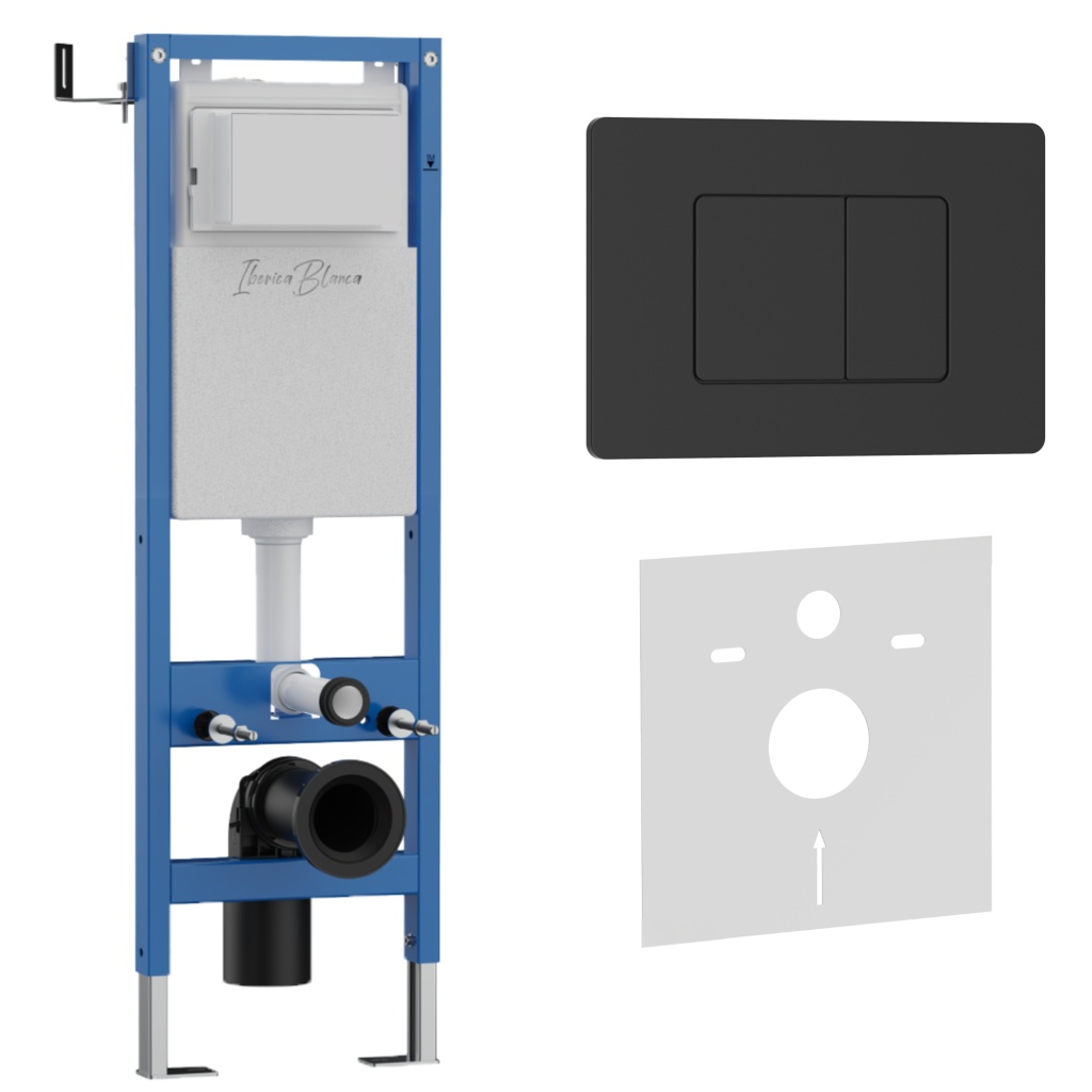 Комплект 2в1 IBERICA BLANCA инсталляция SILENCIO MINI, кнопка смыва INOX-C черный матовый (IB.001M.112)