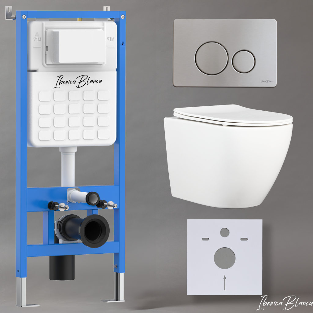 Комплект 3в1 IBERICA BLANCA инсталляция SILENCIO, унитаз BILBAO ALTO белый, кнопка смыва INOX-O хром матовый (IB001.BLA.234.8132)