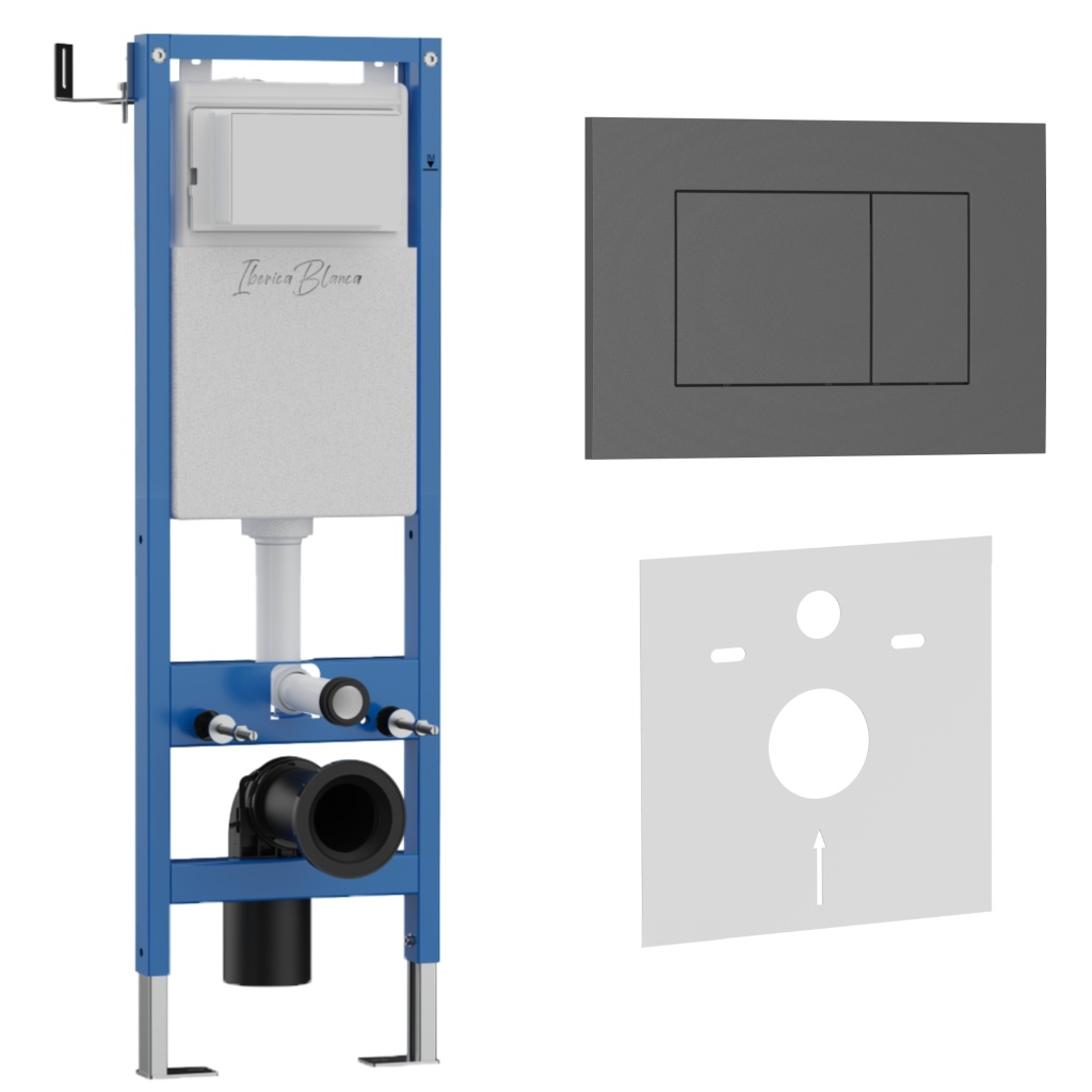 Комплект 2в1 IBERICA BLANCA инсталляция SILENCIO MINI, кнопка смыва ESTI-S серый матовый (IB.001M.856)