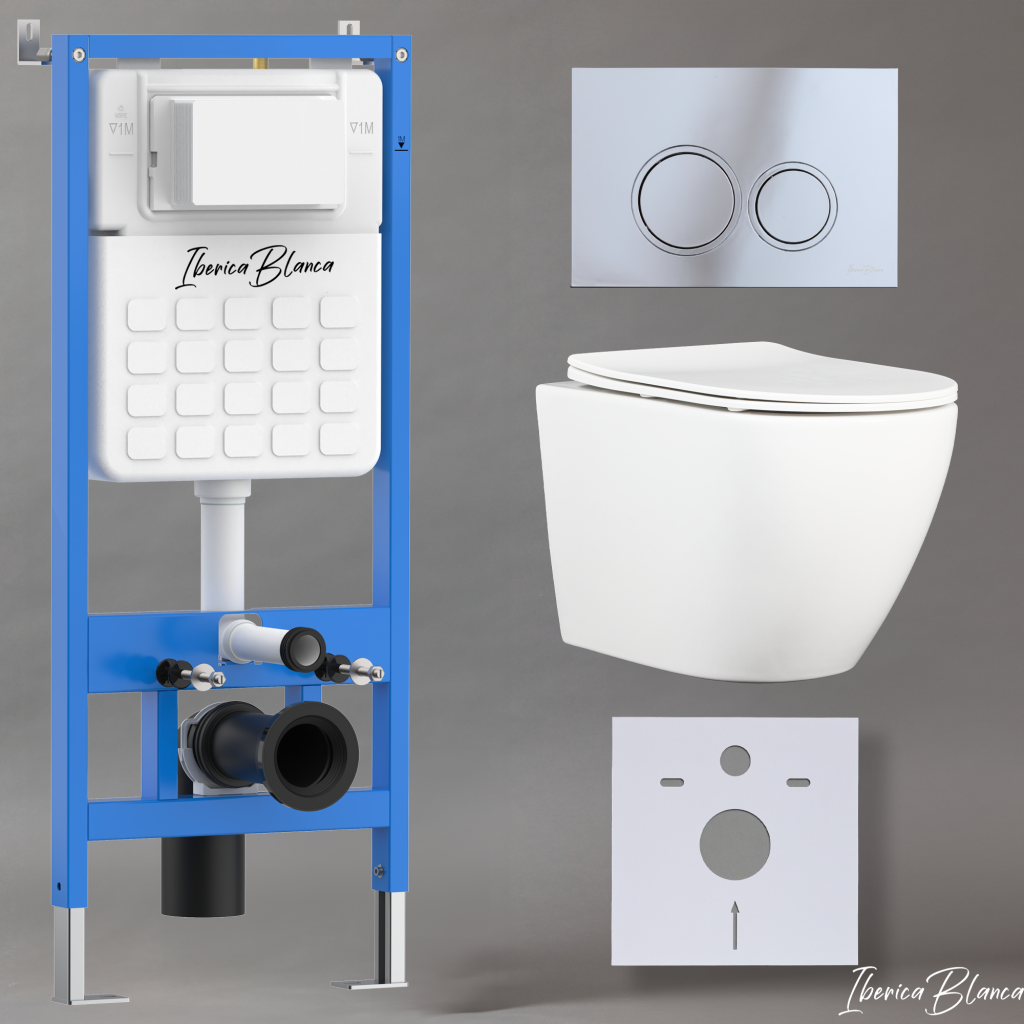 Комплект 3в1 IBERICA BLANCA инсталляция SILENCIO, унитаз BILBAO ALTO белый, кнопка смыва ESTI-O хром глянцевый (IB001.BLA.234.823)