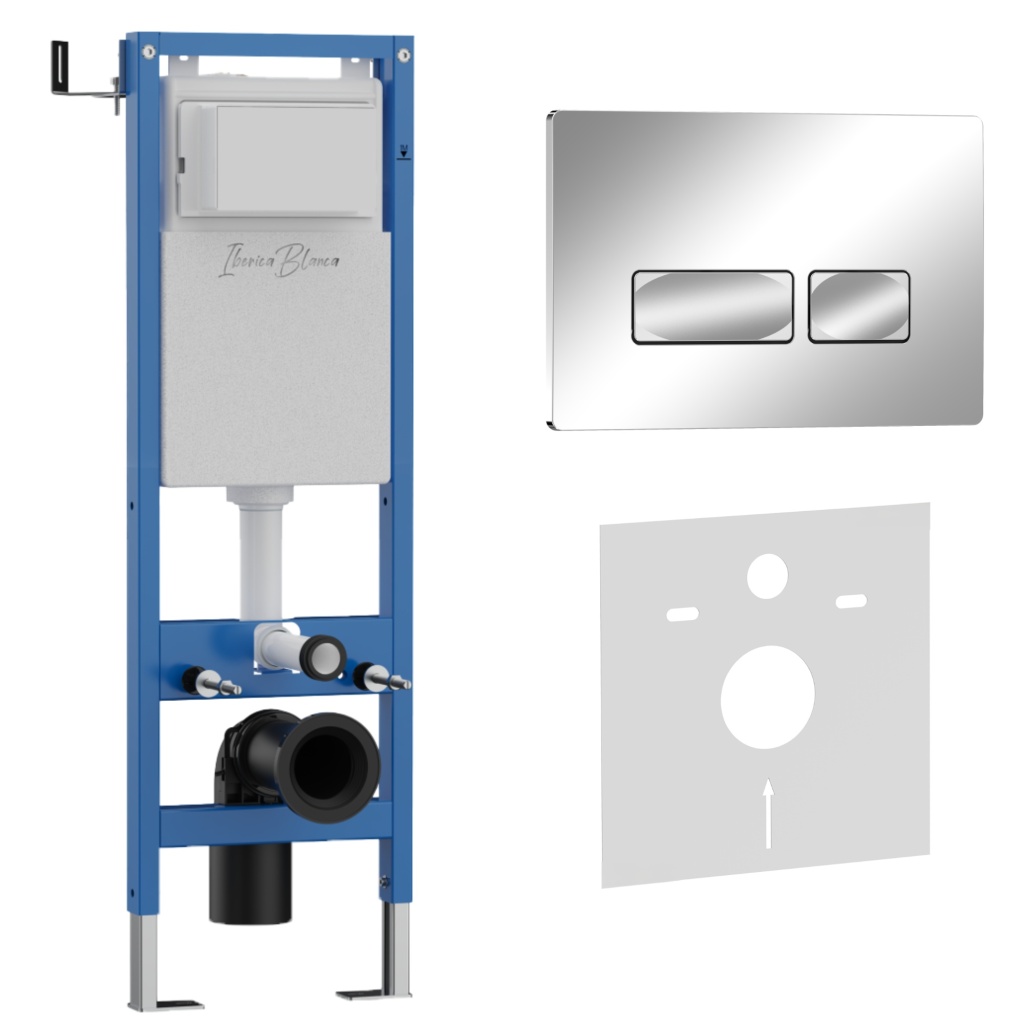Комплект 2в1 IBERICA BLANCA инсталляция SILENCIO MINI, кнопка смыва ESTI-R хром глянцевый (IB.001M.213)
