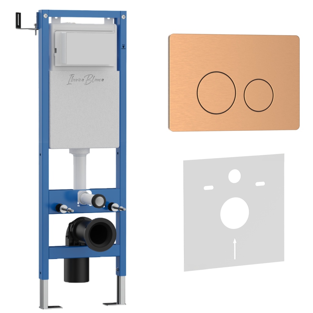 Комплект 2в1 IBERICA BLANCA инсталляция SILENCIO MINI, кнопка смыва INOX-O розовое золото матовое (IB.001M.8172)