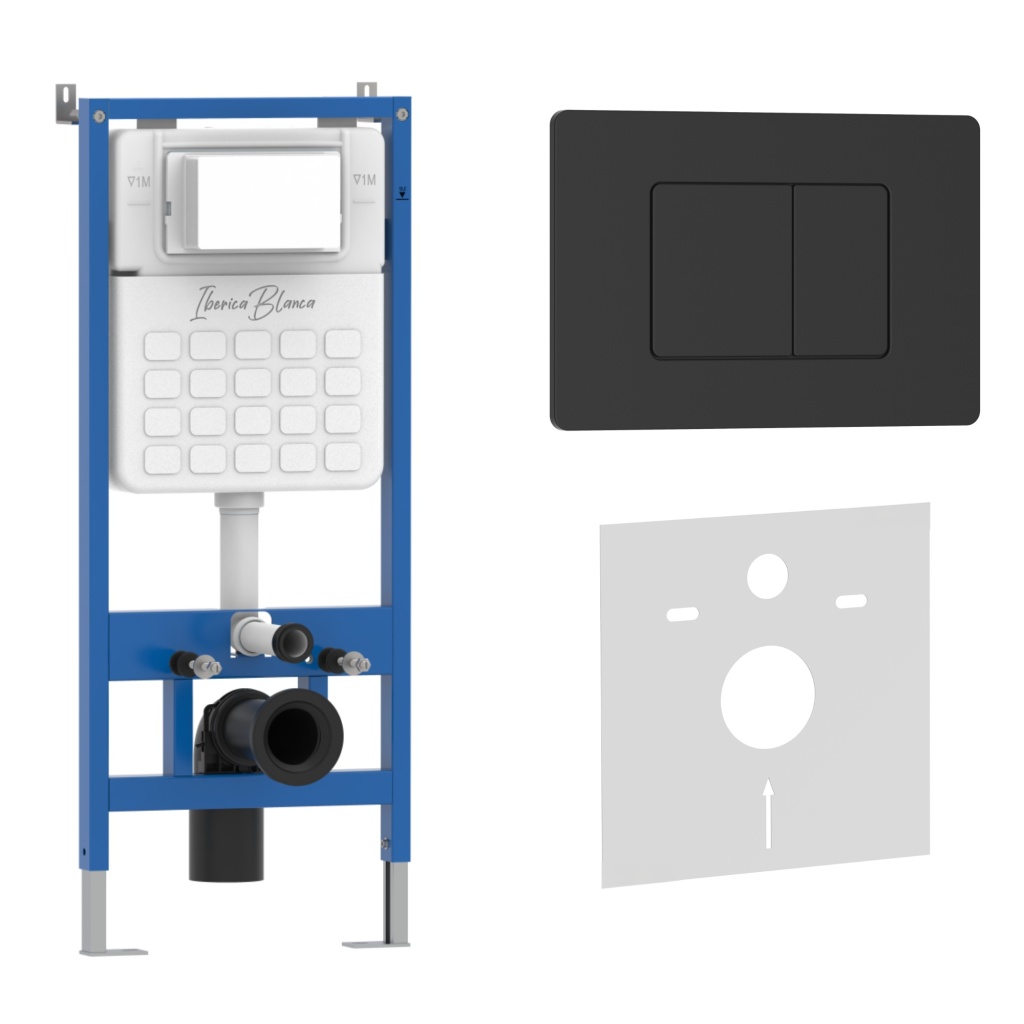 Комплект 2в1 IBERICA BLANCA инсталляция SILENCIO, кнопка смыва INOX-C черный матовый (IB001.112)