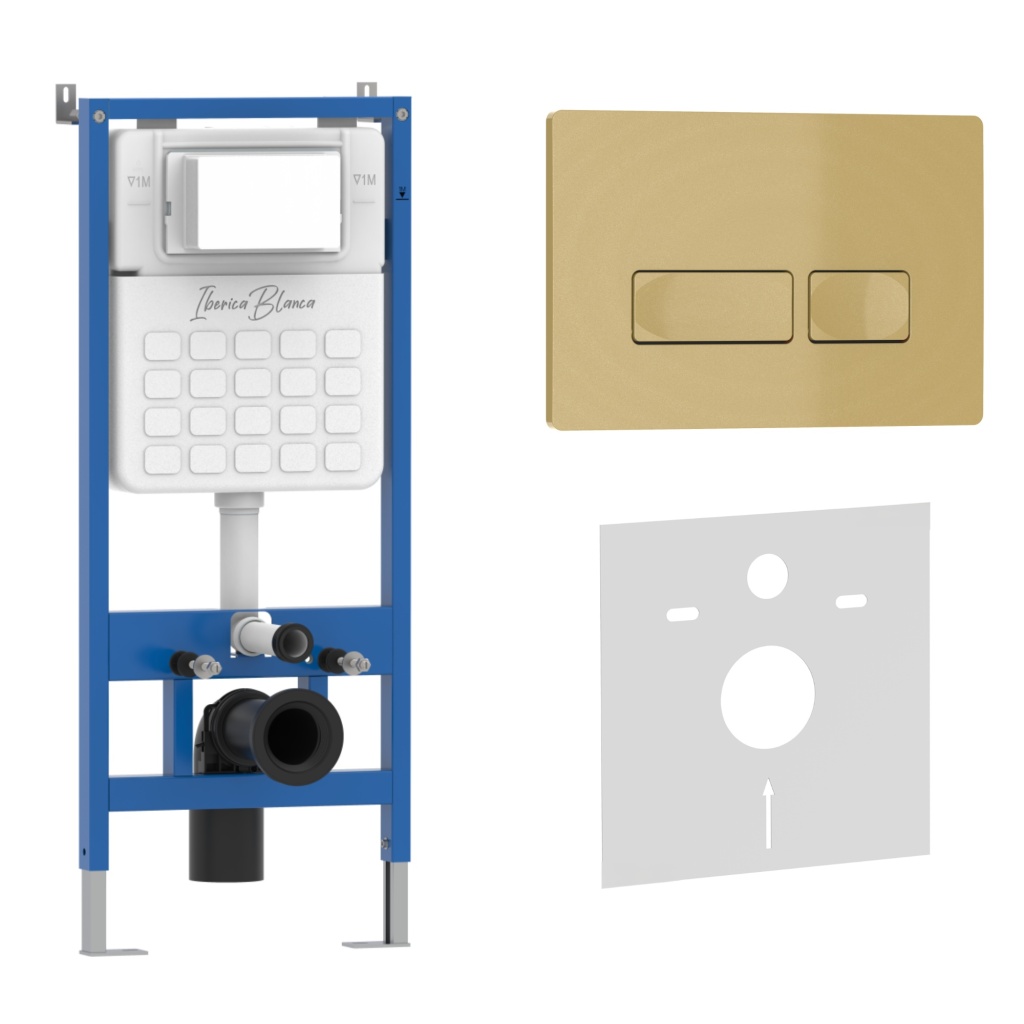 Комплект 2в1 IBERICA BLANCA инсталляция SILENCIO, кнопка смыва ESTI-R золото матовое (IB001.215)