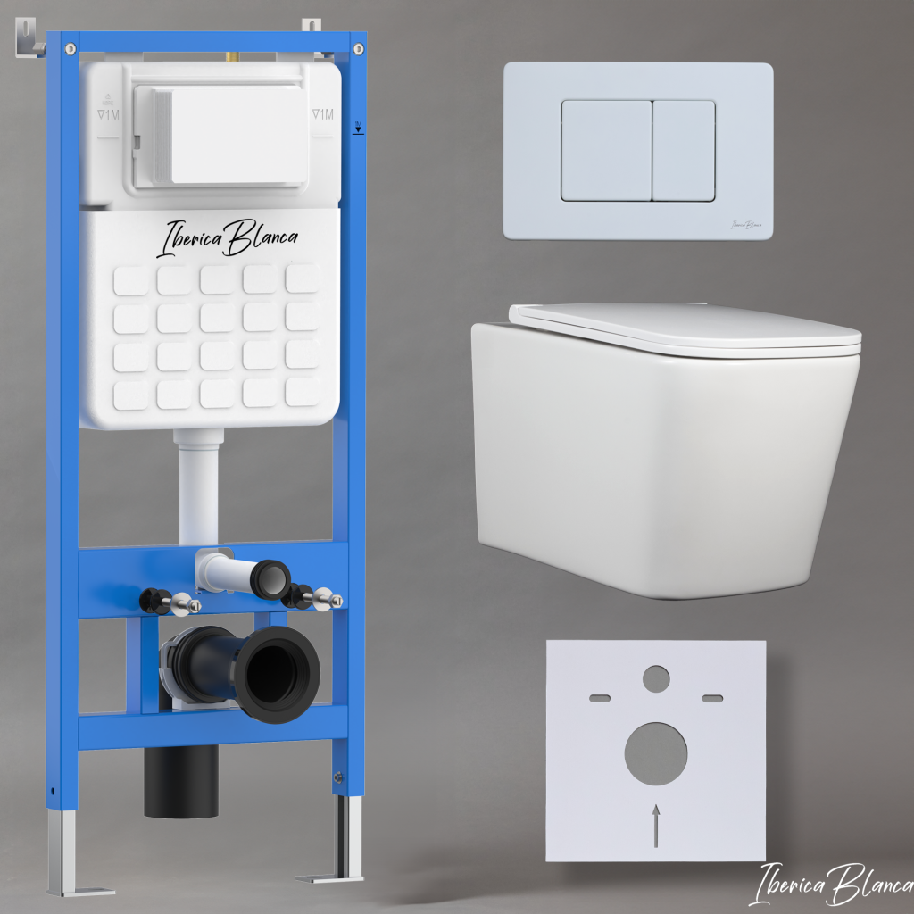 Комплект 3в1 IBERICA BLANCA инсталляция SILENCIO, унитаз TOLEDO ALTO белый, кнопка смыва INOX-C белый матовый (IB001.TLA.234.111)