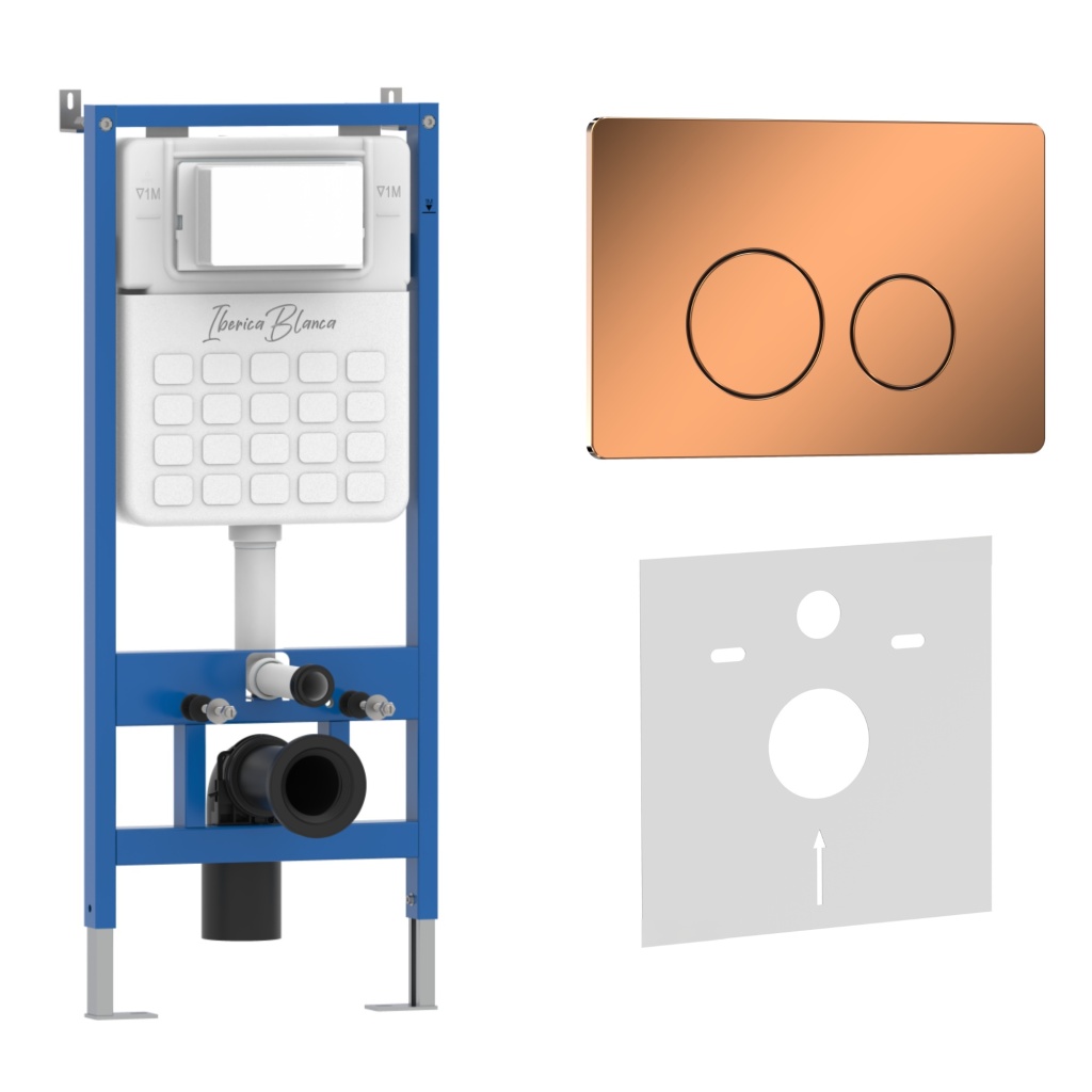 Комплект 2в1 IBERICA BLANCA инсталляция SILENCIO, кнопка смыва INOX-O розовое золото глянцевое (IB001.8171)