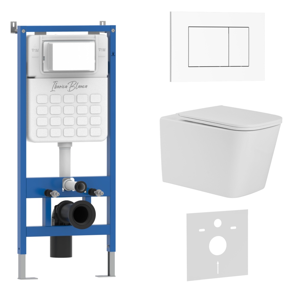 Комплект 3в1 IBERICA BLANCA инсталляция SILENCIO, унитаз TOLEDO ALTO белый, кнопка смыва ESTI-S белый глянцевый (IB001.TLA.234.855)