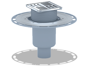 Трап для душа АНИ Пласт THQ5702 DN50 вертикальный регулируемый с сухим затвором и решёткой из нержавеющей стали 100х100 мм