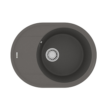 Кухонная мойка Lemark LACHA 620 врезная овальная с крылом из кварцгранита, Серый шёлк