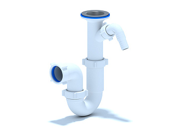 Сифон для мойки АНИ Пласт D2000 1 1/2 дюйма 40 прямоточный с литым выпуском и отводом для стиральной машины