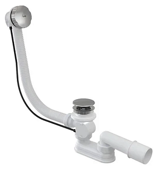 A55KM Сифон для ванны автомат хромированный слив-перелив,поворотная головка и донный клапан D70 мета, ALCAPLAST