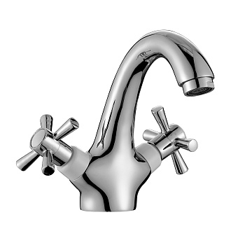 Смеситель двуручный для умывальника монолитный, картридж 35 мм., белый/хром, DECOROOM