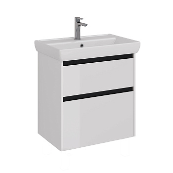 Тумба Lemark COMBI 70 см под 1 раковину, подвесная/напольная, 2 ящика, цвет планки: Чёрный, цвет кор