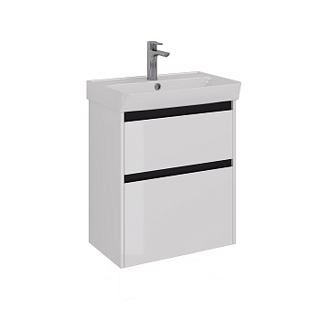 Тумба Lemark COMBI 60 см под 1 раковину, подвесная/напольная, 2 ящика, цвет планки: Чёрный, цвет кор