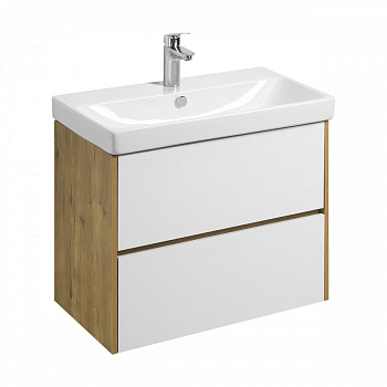 Тумба СКАНДИ 80, универс., 2ящ., белый/ дуб рустикальный (под раковину АДРИАНА 80)