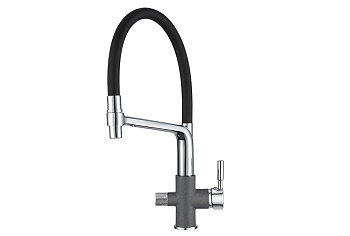 0075, ГРАФИТ Смеситель для кухни однорыч., с подкл. для питьевой воды, черно-сер., GRANULA