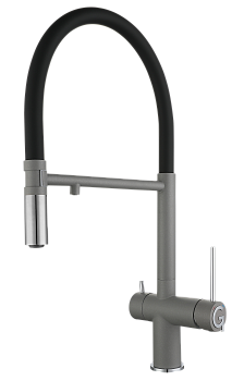 Смеситель для кухни RIVELATO Adria гибкий излив с краном питьевой воды серый хром (1523517 grigio cromo)