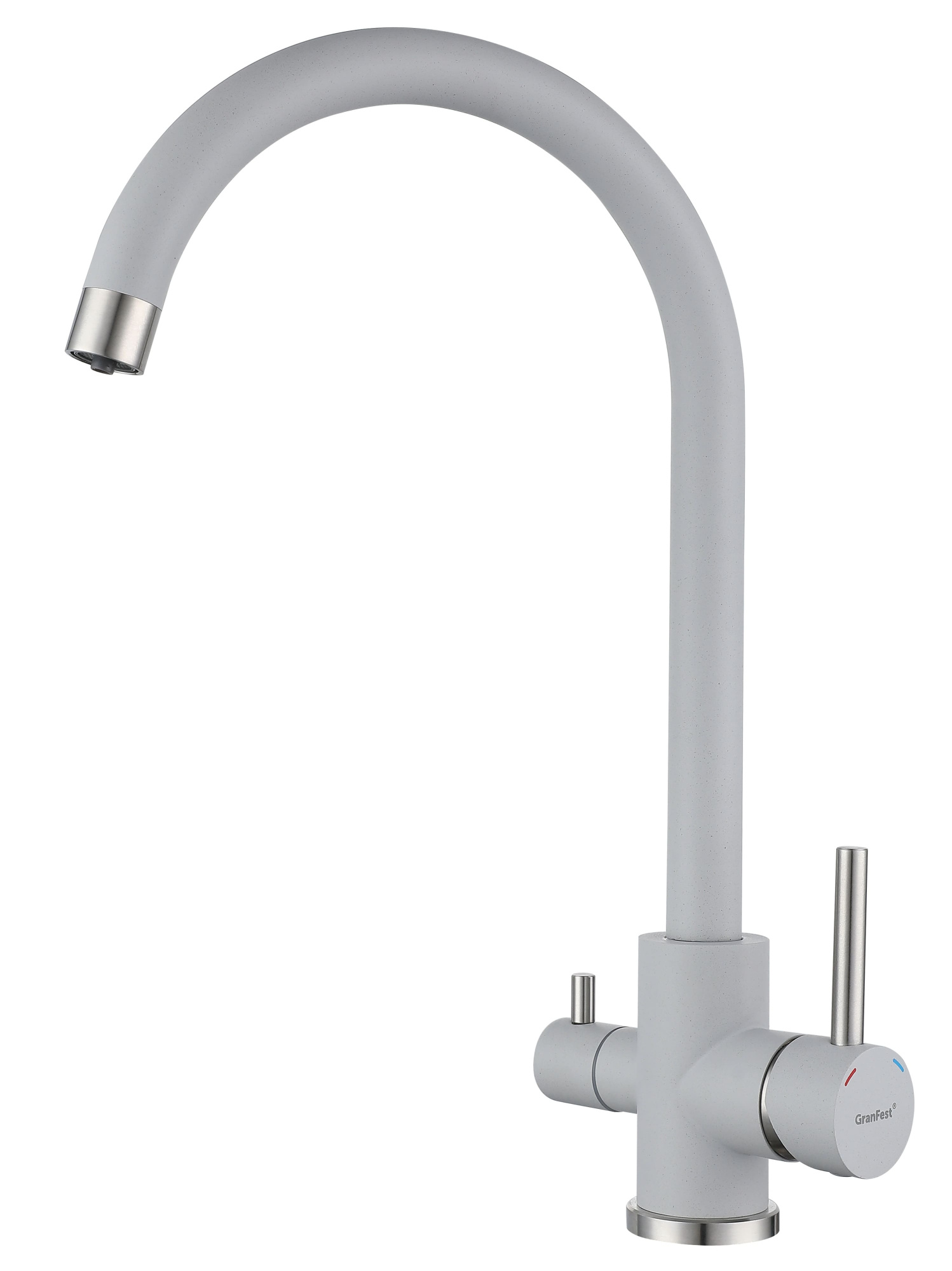 GRANFEST QUARZ  Смеситель для кухни U-обр. с краном питьевой воды D-35мм (серый) 