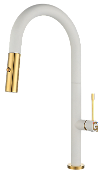 Смеситель для кухни RIVELATO Asti с выдвижной лейкой иней золото (3972500 brina oro)