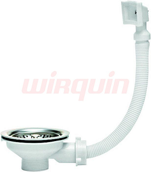 Выпуск для мойки из нерж. стали с прямоугольным переливом D 90мм, WIRQUIN