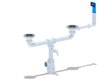 Сифон для мойки АНИ Пласт Грот A3545 3 1/2 дюйма 40 двойной с жестким переливом и отводом для стиральной машины