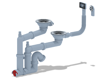 Cифон для мойки АНИ Пласт F серия F3545S 1 1/2 дюйма 40 двойной с гибким переливом и отводом для стиральной машины