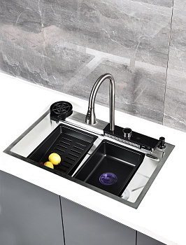 Кухонная мойка многофункциональная ПРОФСАН PSM-9943ST готовое решение со смесителем, нержавеющая сталь