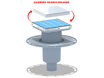 Трап для душа АНИ Пласт THQ5912 DN50 вертикальный регулируемый с сухим затвором и решёткой из нержавеющей стали 150х150 мм