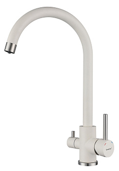 GRANFEST QUARZ  Смеситель для кухни U-обр. с краном питьевой воды D-35мм (белый) 
