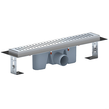 Трап линейный из нержавеющей стали АНИ Пласт TLZ2445G DN50 с комбинированным затвором глянцевой решёткой Бимс 450х65 мм