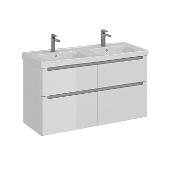 Тумба Lemark BUNO 125 см под 2 раковины, подвесная/напольная, 4 ящика, цвет планки: Серый, цвет корп