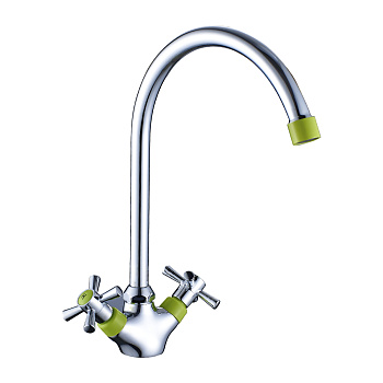 Смеситель двуручный для кухни с поворотным изливом, картридж 35 мм., зелёный/хром, DECOROOM